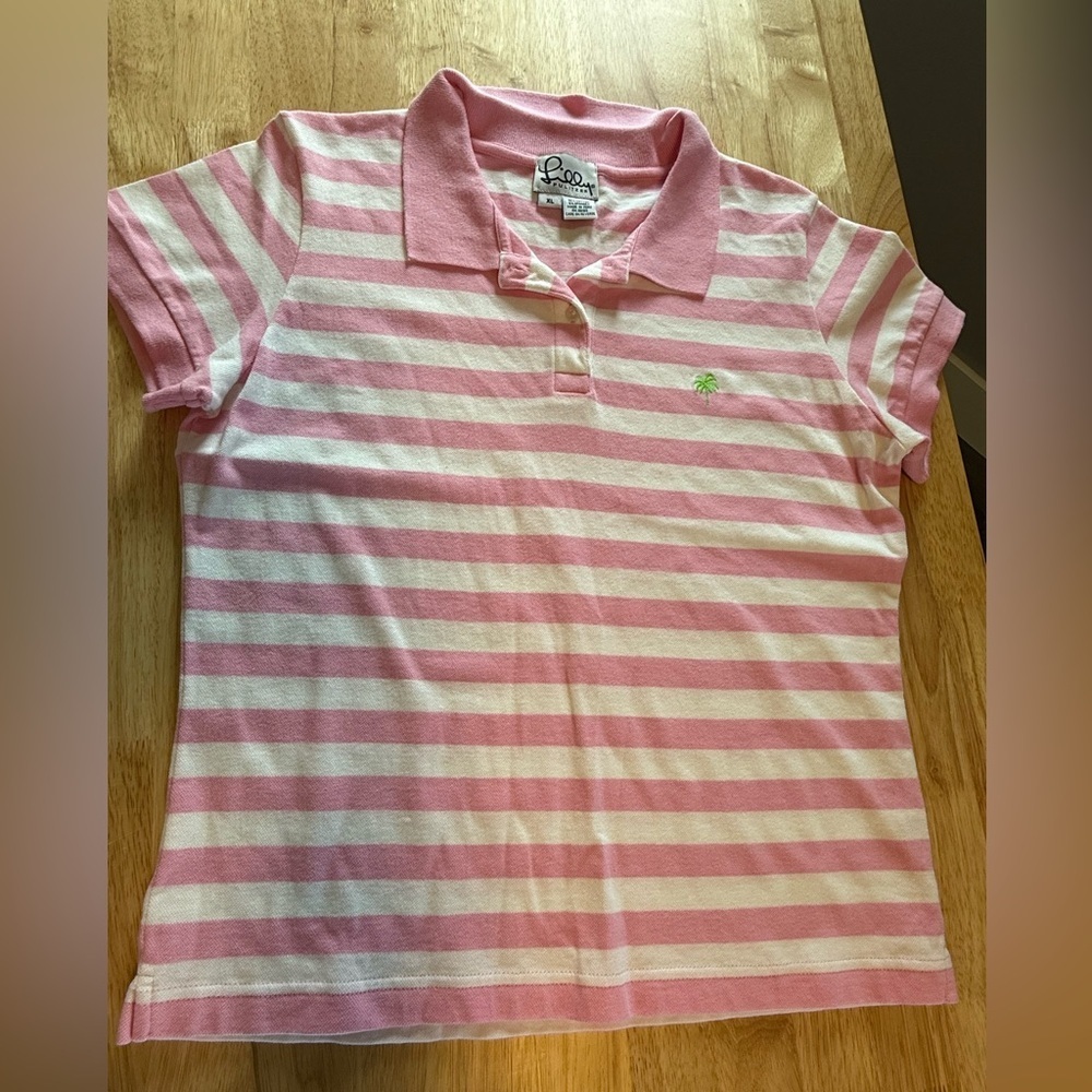 Lilly Pulitzer Pink and White Striped womens Polo size large